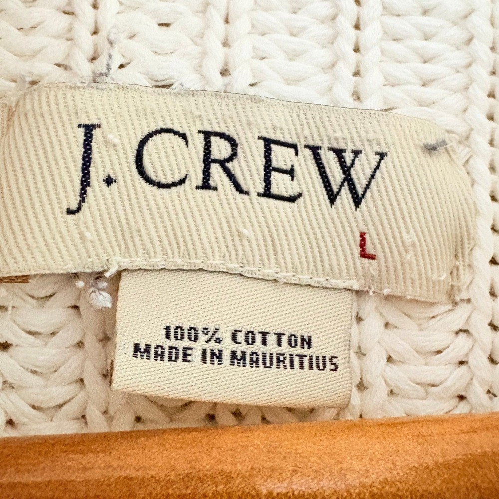 J. Crew Sweater Crew Neck Large Ivory Shaker Stitch Cotton Chunky Knit Raglan - Picture 5 of 12